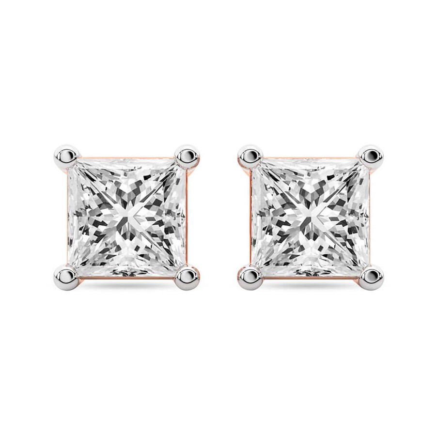 14kt Rose Gold Four Prong Princess Lab Diamond Stud Earrings (1 Ct. Tw.) front image