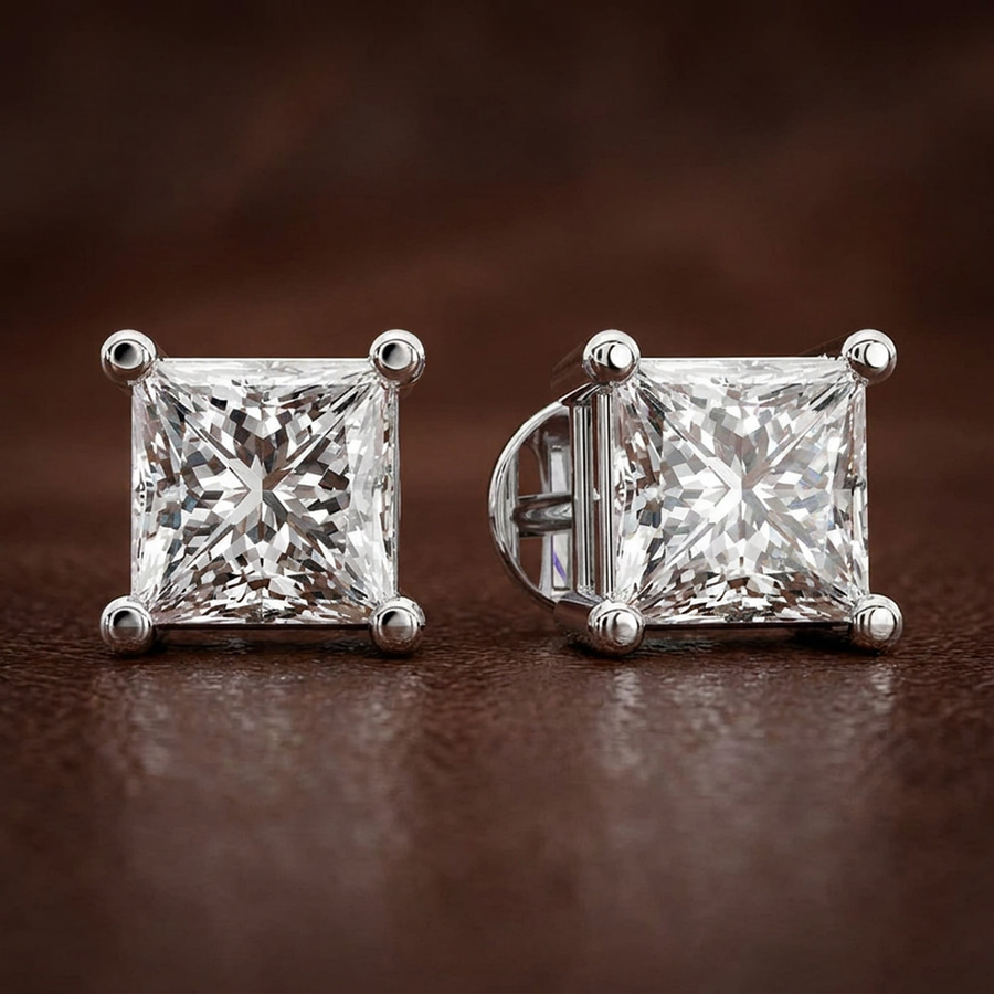 14ct Rose Gold Four Prong Princess Lab Diamond Stud Earrings (1 Ct. Tw.) color product image two
