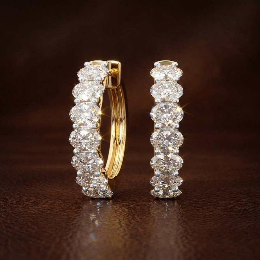 Platinum Jovana Oval Lab Diamond Hoop Earrings (6 Ct. Tw.) color product image two
