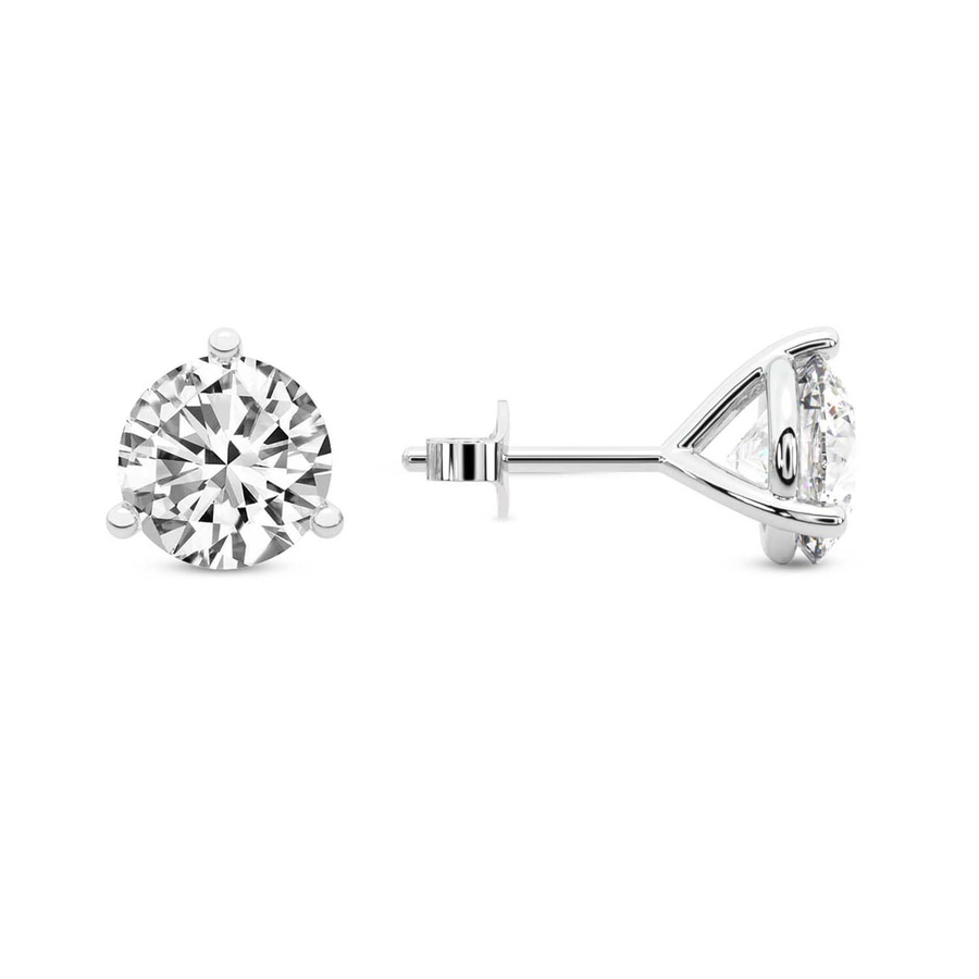 9ct White Gold Three Prong Martini Round Lab Diamond Stud Earrings (2 Ct. Tw.) side right image one