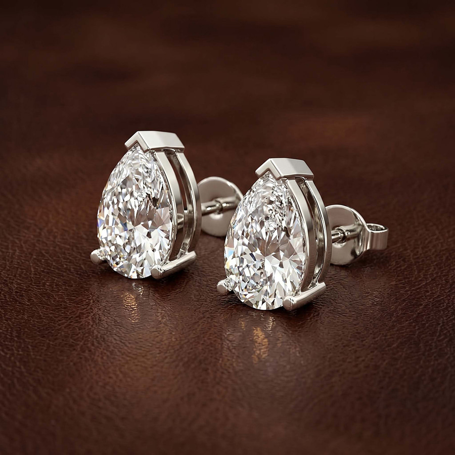 14ct White Gold Three Prong Pear Lab Diamond Stud Earrings (12 Ct. Tw.) color product image one