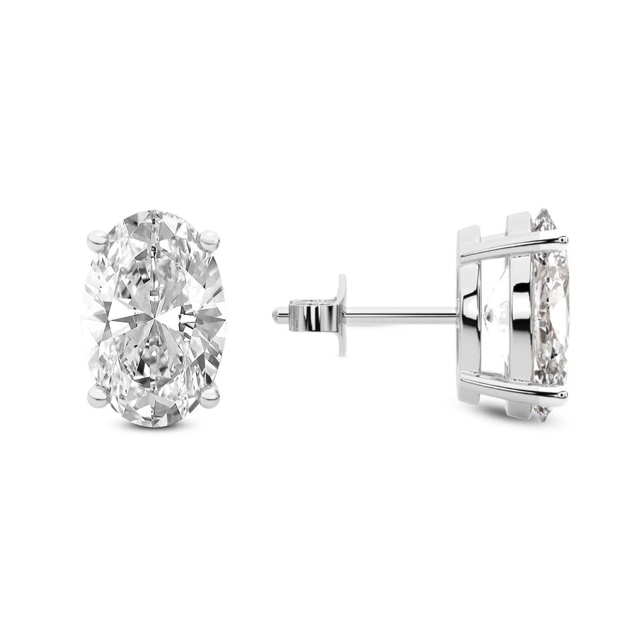 9ct White Gold Four Prong Oval Lab Diamond Stud Earrings (1 Ct. Tw.) side right image one