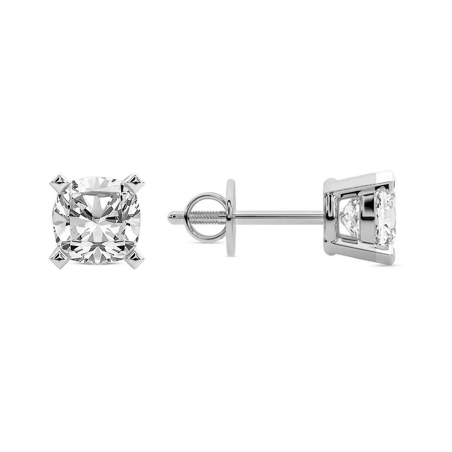 10kt White Gold Four Prong Cushion Lab Diamond Stud Earrings (1 Ct. Tw.) left