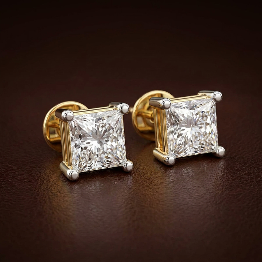10kt White Gold Four Prong Princess Lab Diamond Stud Earrings (1 Ct. Tw.) color product image one