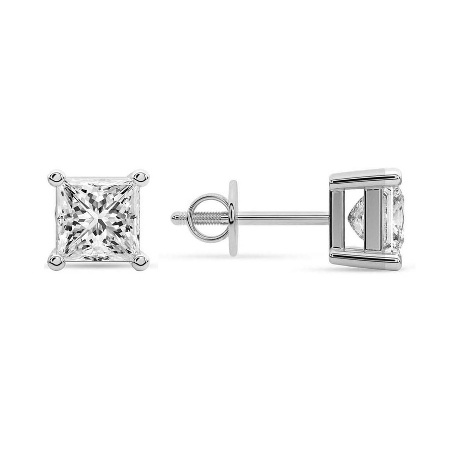 Platinum Four Prong Princess Lab Diamond Stud Earrings (10 Ct. Tw.) side right image one