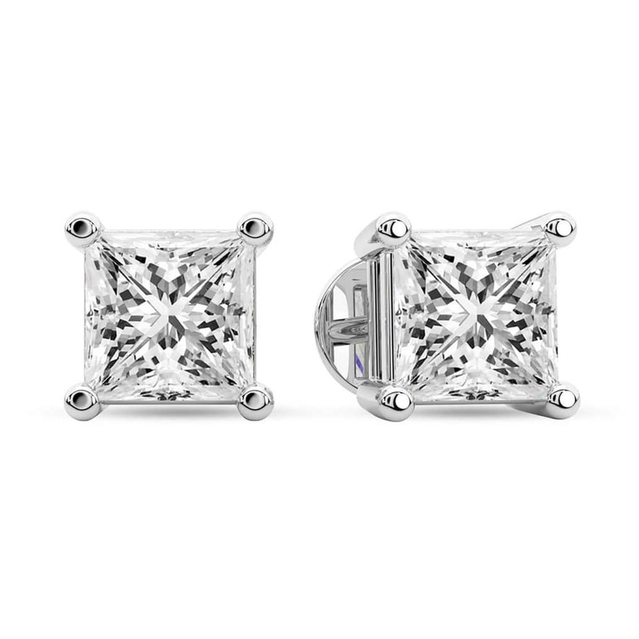 Platinum Four Prong Princess Lab Diamond Stud Earrings (10 Ct. Tw.) standing product image one