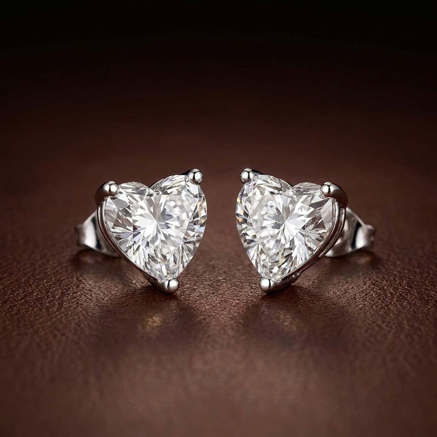 14kt Yellow Gold Three Prong Heart Lab Diamond Stud Earrings (3 Ct. Tw.) color product image one
