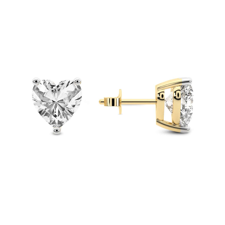 14kt Yellow Gold Three Prong Heart Lab Diamond Stud Earrings (3 Ct. Tw.) side right image one
