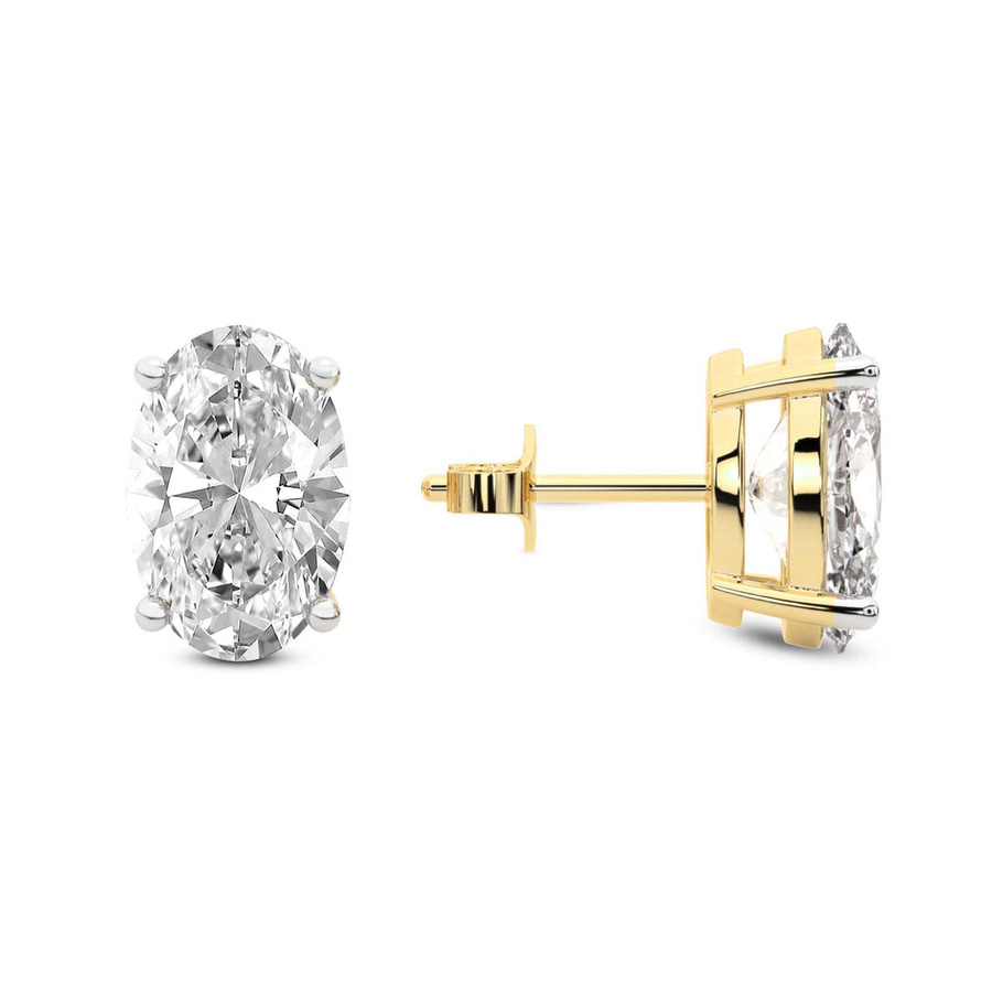 14ct Yellow Gold Four Prong Oval Lab Diamond Stud Earrings (10 Ct. Tw.) side right image one