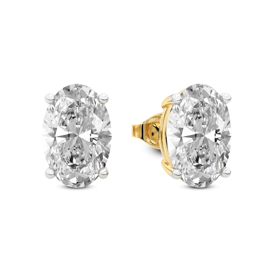 14ct Yellow Gold Four Prong Oval Lab Diamond Stud Earrings (10 Ct. Tw.) standing product image one