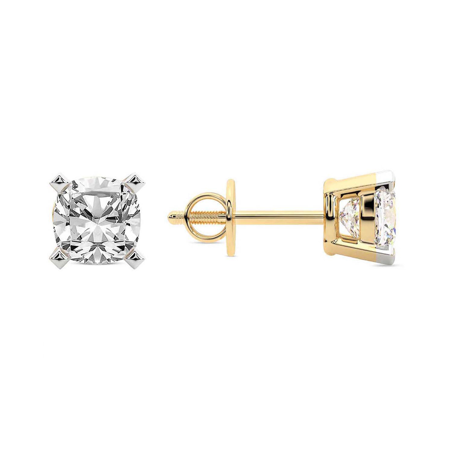 10kt Yellow Gold Four Prong Cushion Lab Diamond Stud Earrings (1 Ct. Tw.) left