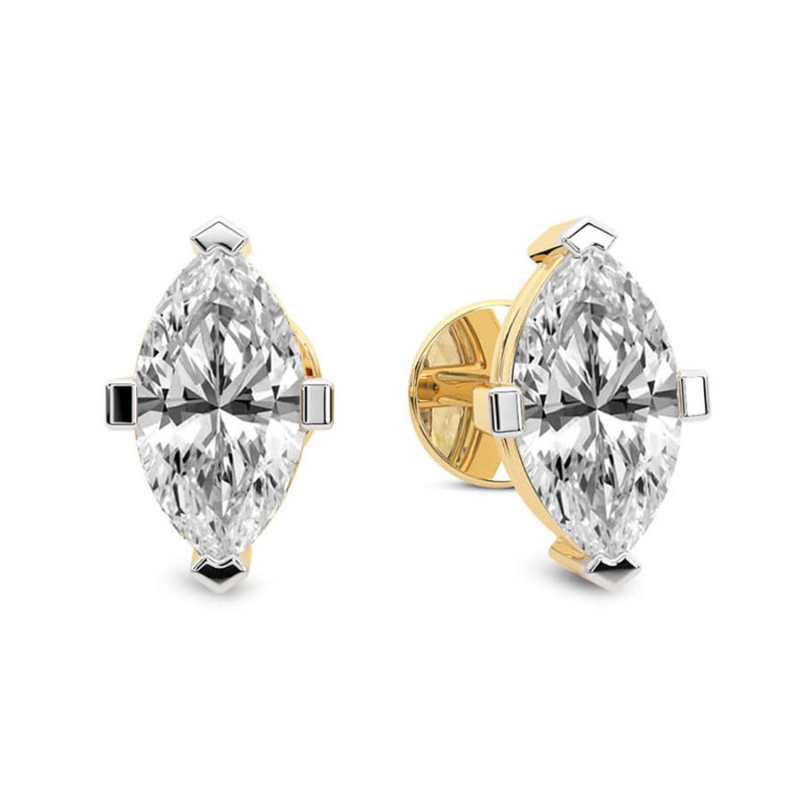 10kt Yellow Gold Four Prong Marquise Lab Diamond Stud Earrings (1 Ct. Tw.) side right image one