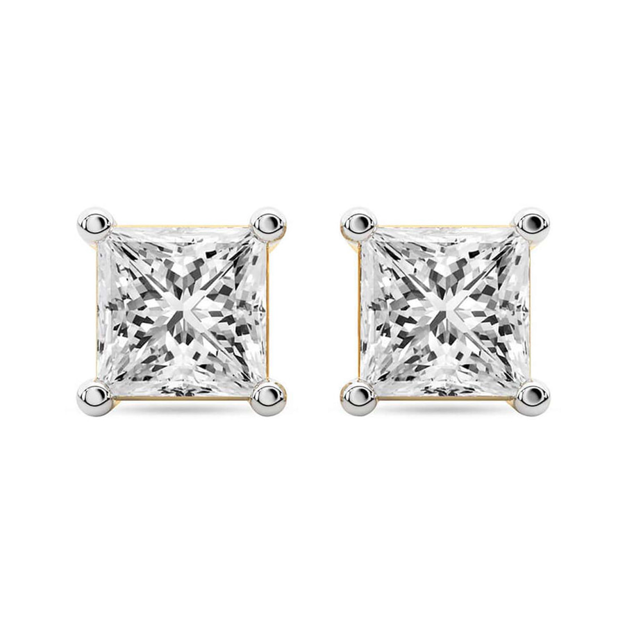 10kt Yellow Gold Four Prong Princess Lab Diamond Stud Earrings (1 Ct. Tw.) front image