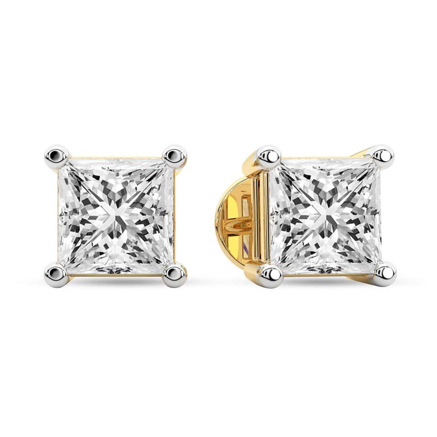 10kt Yellow Gold Four Prong Princess Lab Diamond Stud Earrings (4 Ct. Tw.) standing product image one
