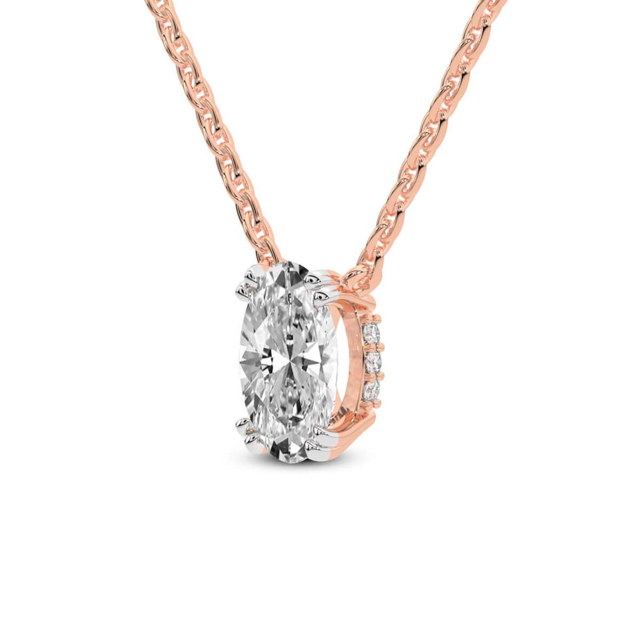 10kt Rose Gold Ethereal Oval Lab Diamond Solitaire Necklace (2 Ct. Tw.) left
