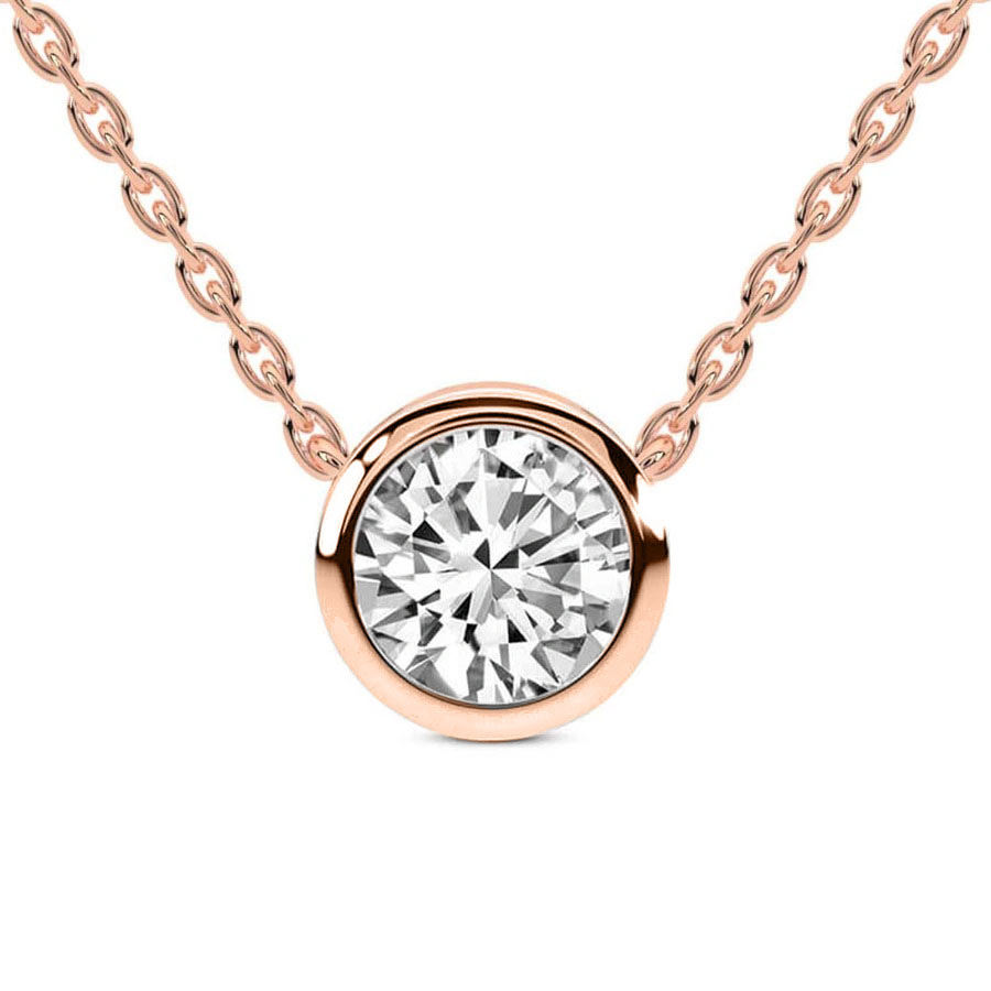 14kt Rose Gold Agustina Round Bezel Lab Diamond Solitaire Necklace (5 Ct. Tw.) front image