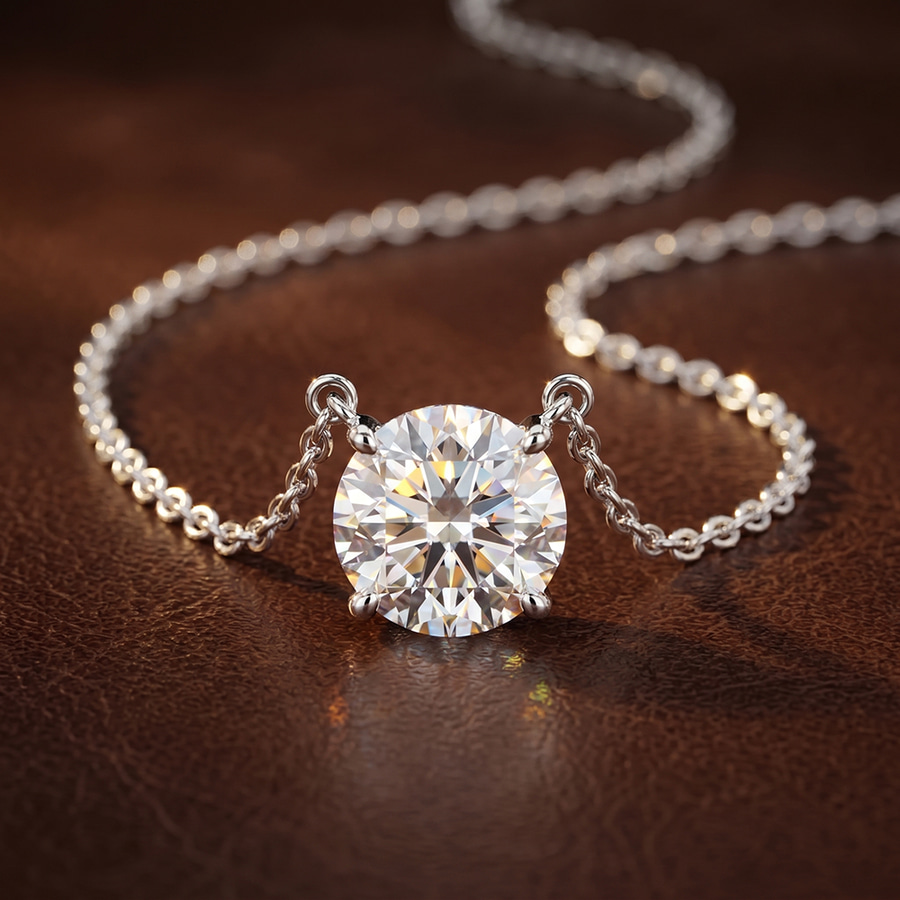 14kt White Gold Lluvia Round Lab Diamond Solitaire Necklace (3 Ct. Tw.) color product image one