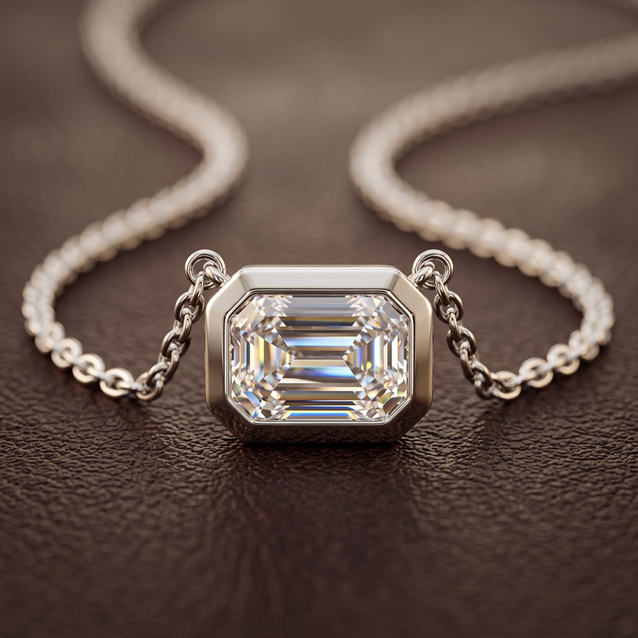 14kt White Gold Aubree Emerald Bezel Lab Diamond Solitaire Necklace (1 1/2 Ct. Tw.) color product image two