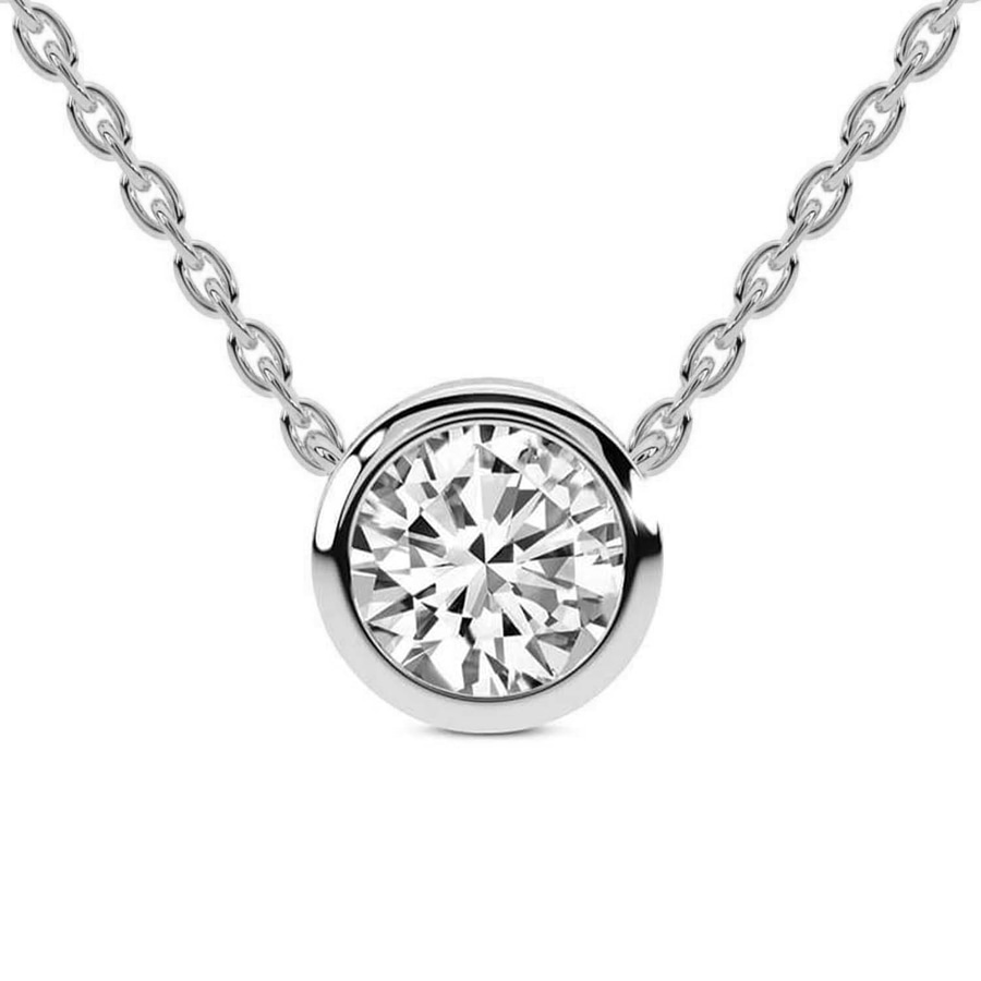 10kt White Gold Agustina Round Bezel Lab Diamond Solitaire Necklace (1/2 Ct. Tw.) front image