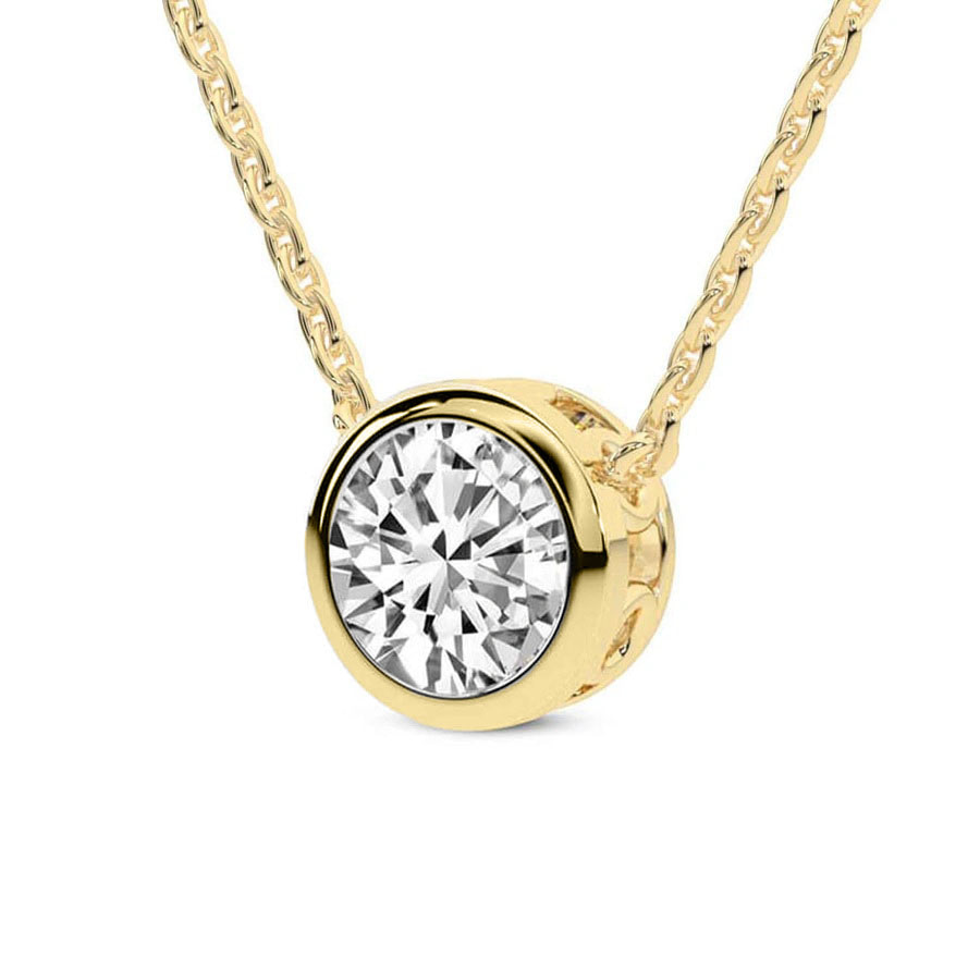 14kt Yellow Gold Agustina Round Bezel Lab Diamond Solitaire Necklace (1 Ct. Tw.) side right image one