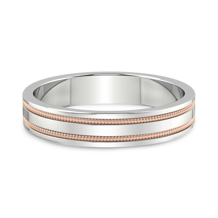 18kt Rose Gold Crossline Milgrain Men's Band front image