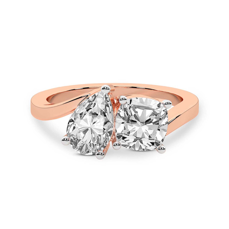 14kt Rose Gold Cecelia Two Stone Cushion and Pear Toi et Moi Lab Grown Diamond Ring (1 Ct. Tw.) front image