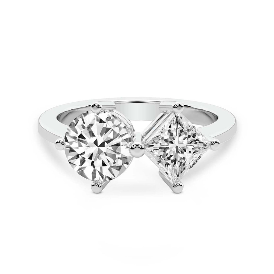 10kt White Gold Luisa Two Stone Round and Princess Toi et Moi Lab Grown Diamond Ring (1 Ct. Tw.) front image