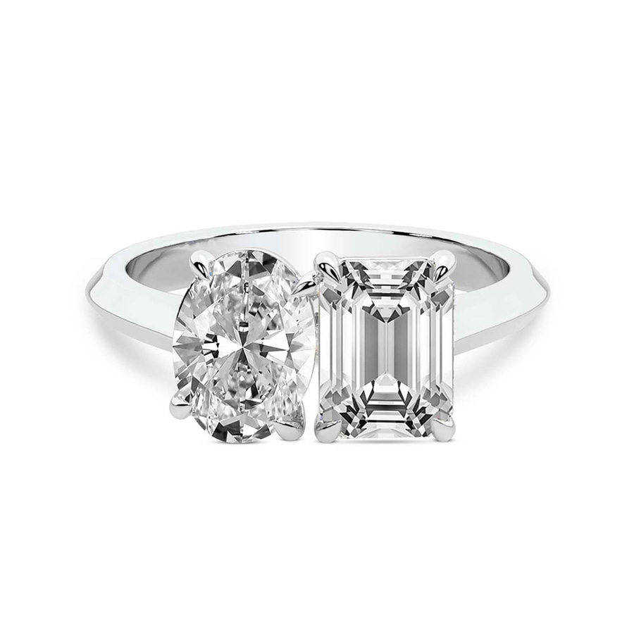 10kt White Gold Trianna Two Stone Oval and Emerald Toi Et Moi Lab Grown Diamond Ring (1 Ct. Tw.) front image