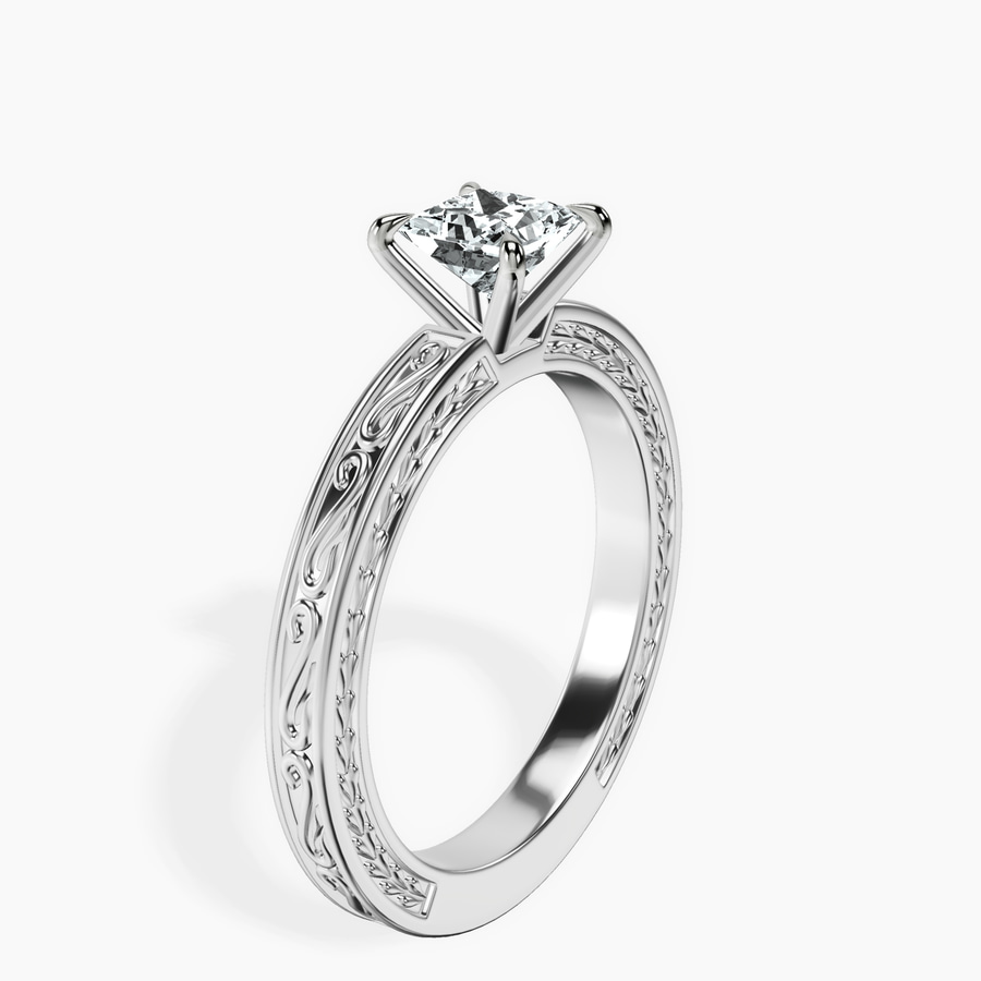 14kt White Gold Ivory Vintage Solitaire Lab Diamond Ring standing product image one