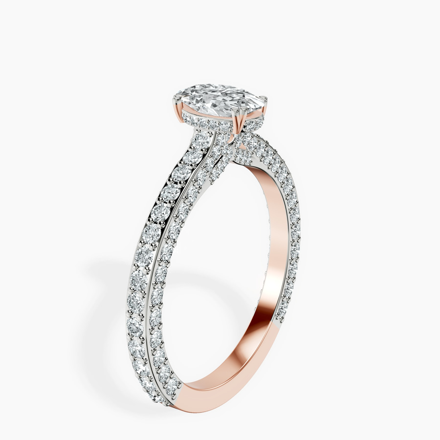 18kt Rose Gold Eternia Criss Cross Side Halo Lab Diamond Ring standing product image one