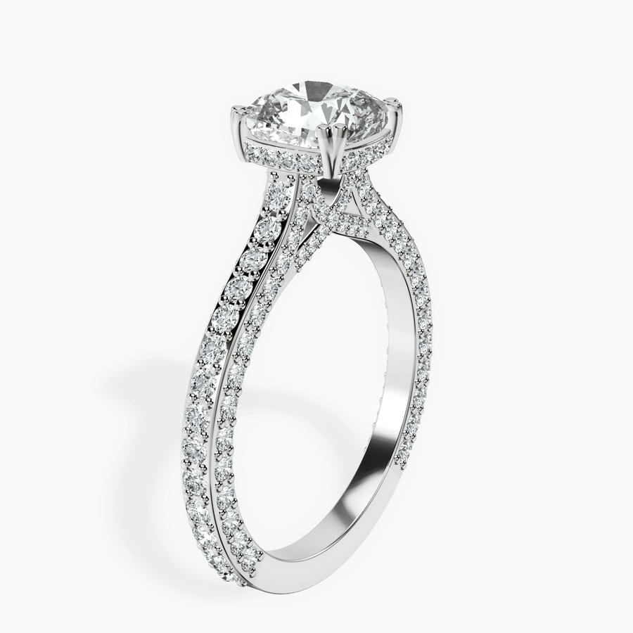 18kt White Gold Eternia Criss Cross Side Halo Lab Diamond Ring standing product image one