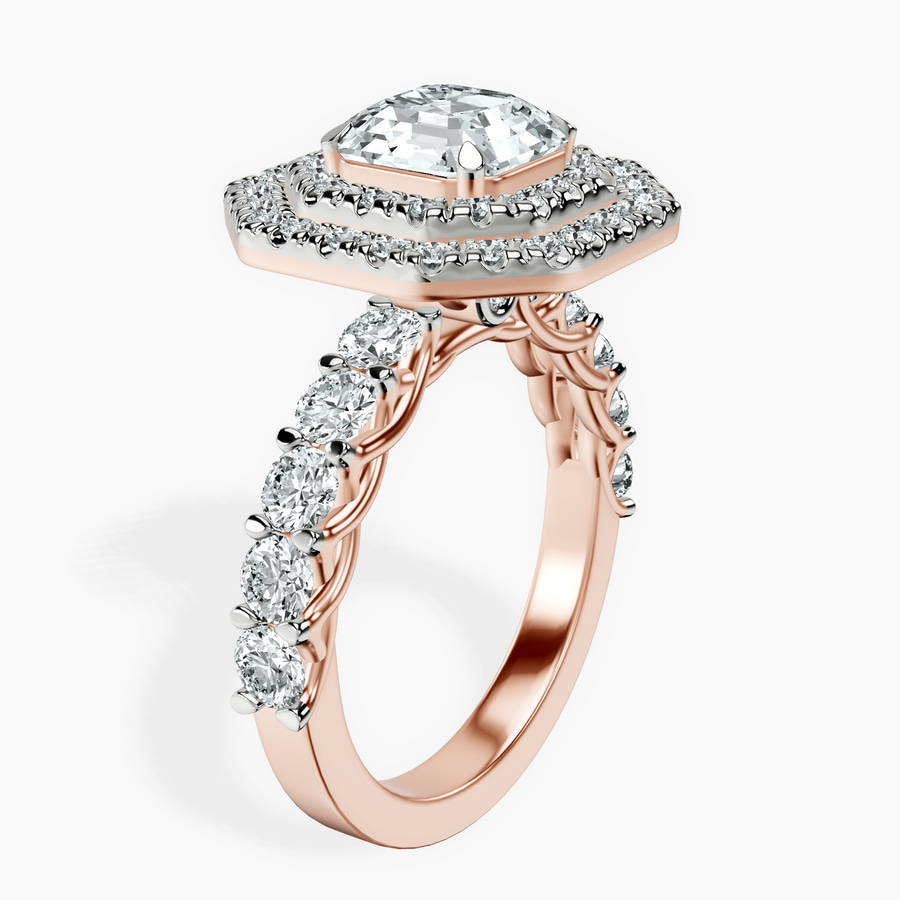 18kt Rose Gold Crowned Cresta Double Halo Lab Diamond Ring standing product image one