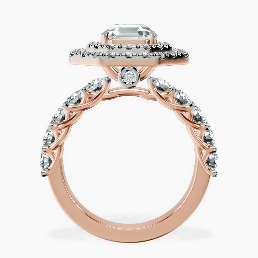 18kt Rose Gold Crowned Cresta Double Halo Lab Diamond Ring side right image one