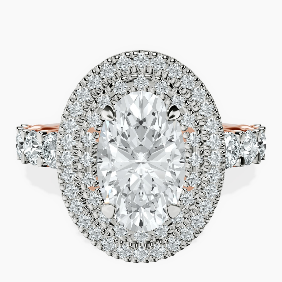 10kt Rose Gold Crowned Cresta Double Halo Lab Diamond Ring front image