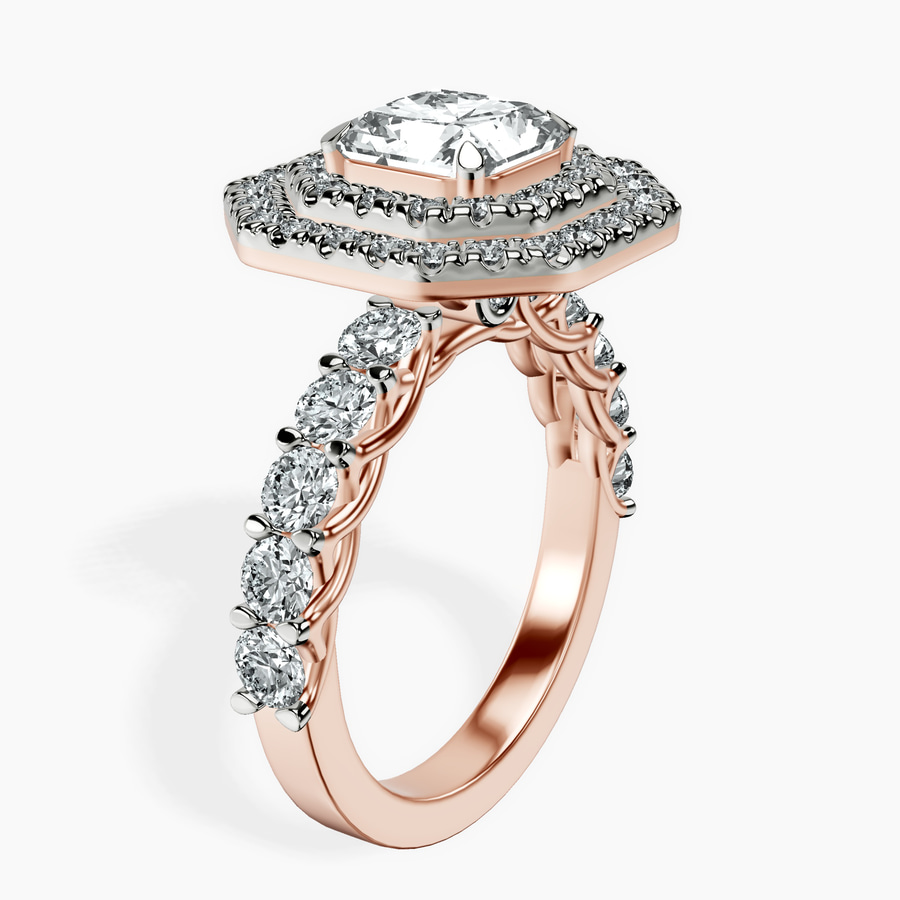 18ct Rose Gold Crowned Cresta Double Halo Lab Diamond Ring standing product image one