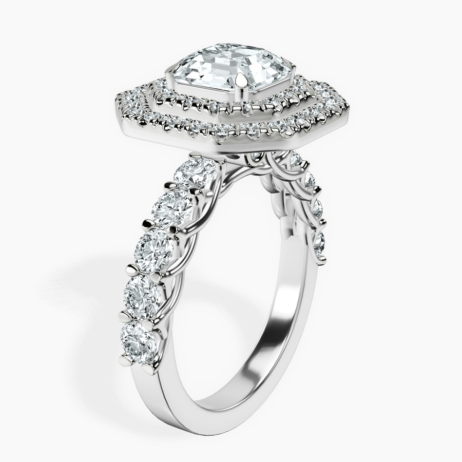 Platinum Crowned Cresta Double Halo Lab Diamond Ring standing product image one
