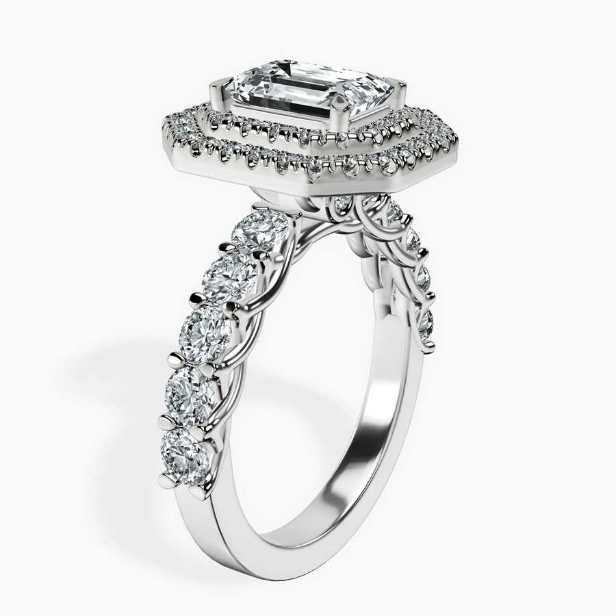 Platinum Crowned Cresta Double Halo Lab Diamond Ring standing product image one