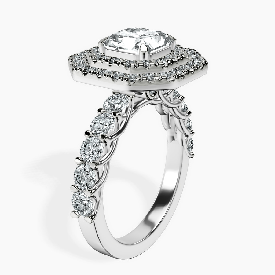 14kt White Gold Crowned Cresta Double Halo Lab Diamond Ring standing product image one