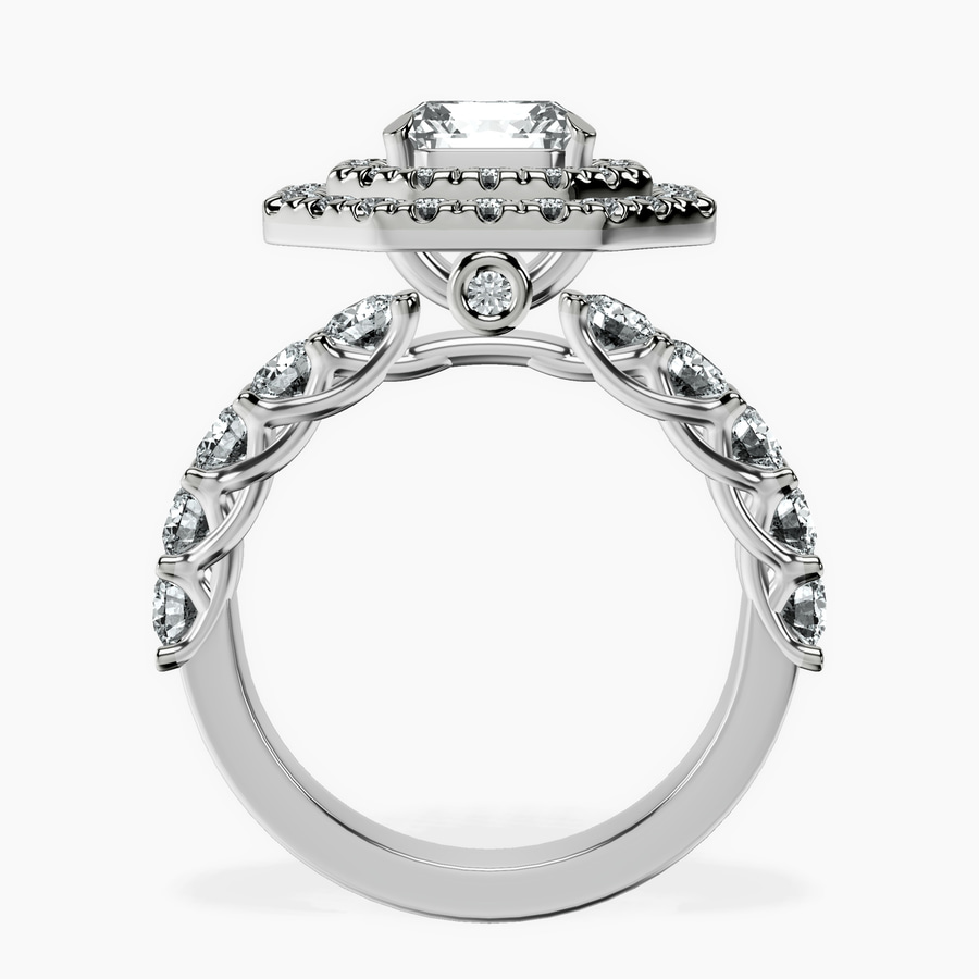14kt White Gold Crowned Cresta Double Halo Lab Diamond Ring side right image one