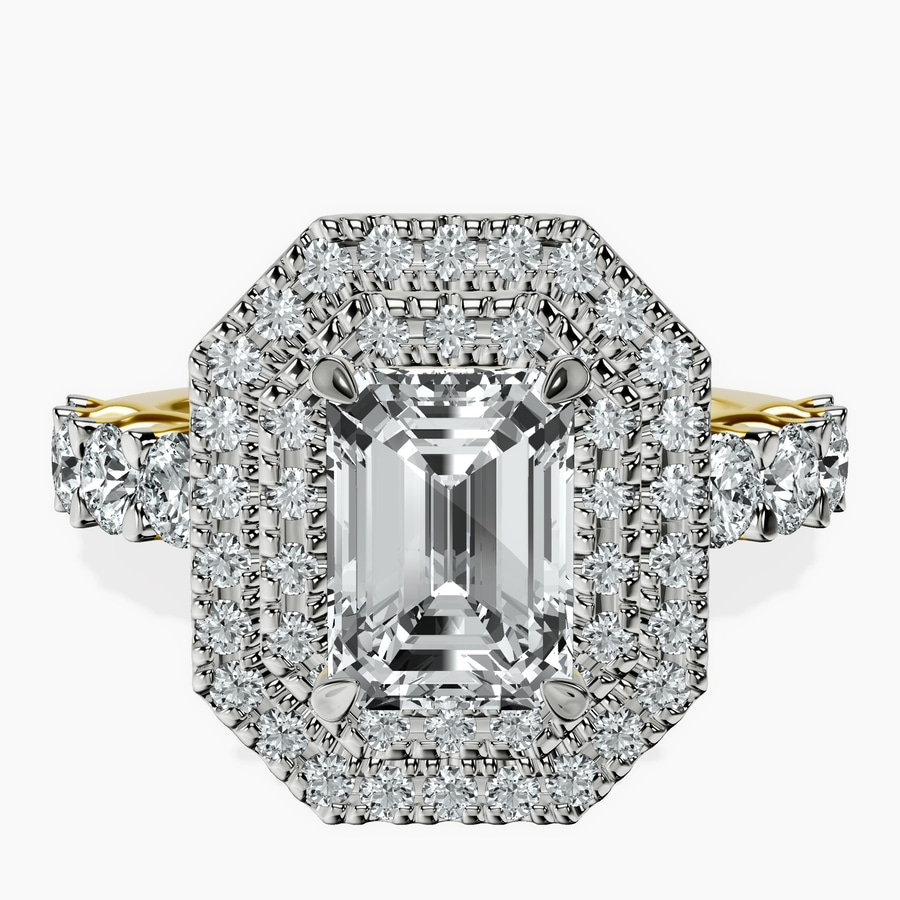 18kt Yellow Gold Crowned Cresta Double Halo Lab Diamond Ring front image
