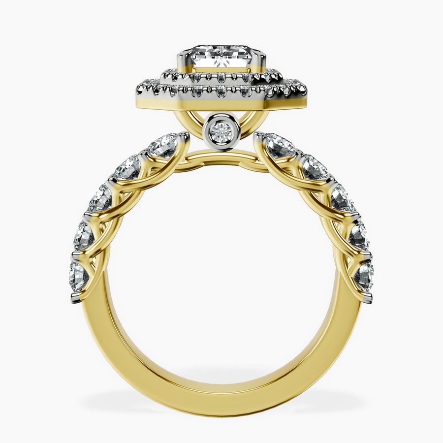 18kt Yellow Gold Crowned Cresta Double Halo Lab Diamond Ring side right image one