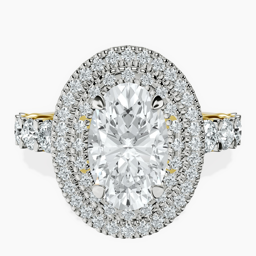 14ct Yellow Gold Crowned Cresta Double Halo Lab Diamond Ring front image