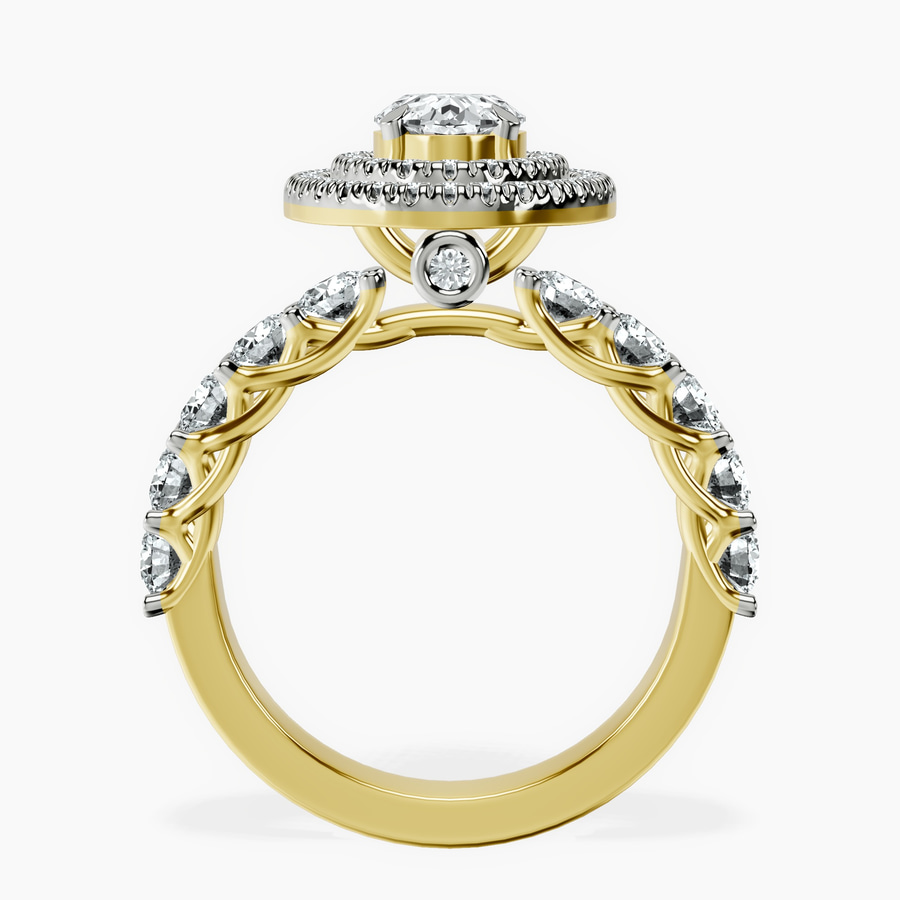 14ct Yellow Gold Crowned Cresta Double Halo Lab Diamond Ring side right image one