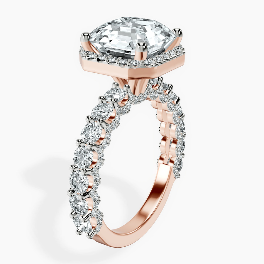 14kt Rose Gold Enchanté Side Stones Halo Lab Diamond Ring standing product image one