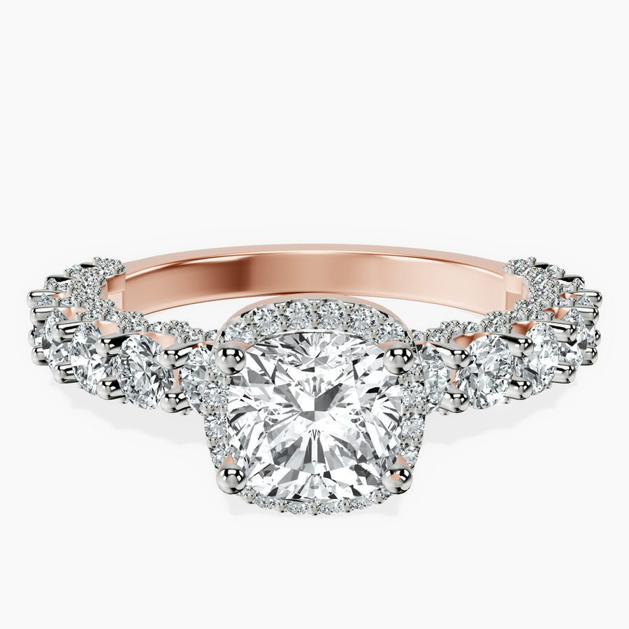 14kt Rose Gold Enchanté Side Stones Halo Lab Diamond Ring front image
