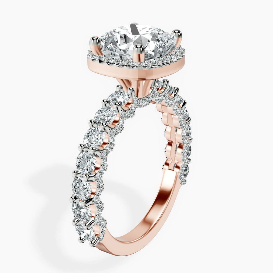 18kt Rose Gold Enchanté Side Stones Halo Lab Diamond Ring standing product image one