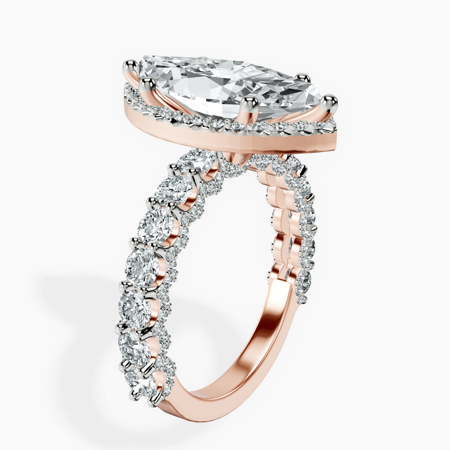 18kt Rose Gold Enchanté Side Stones Halo Lab Diamond Ring standing product image one