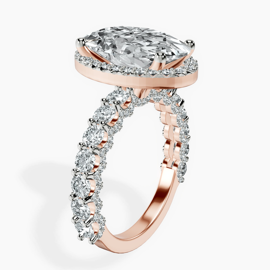 14kt Rose Gold Enchanté Side Stones Halo Lab Diamond Ring standing product image one