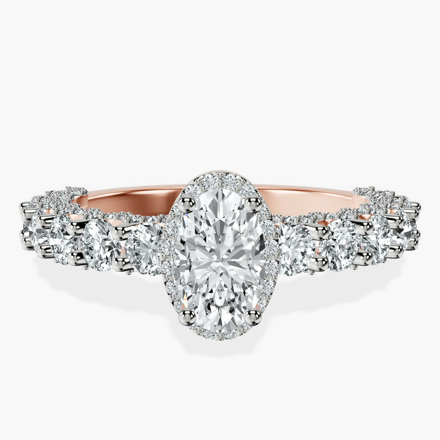18kt Rose Gold Enchanté Side Stones Halo Lab Diamond Ring front image