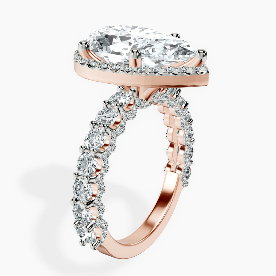 14kt Rose Gold Enchanté Side Stones Halo Lab Diamond Ring standing product image one